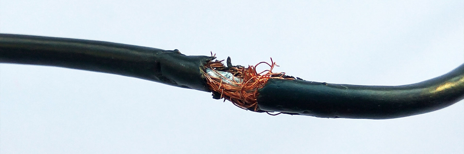 Cable fault with the wires visible